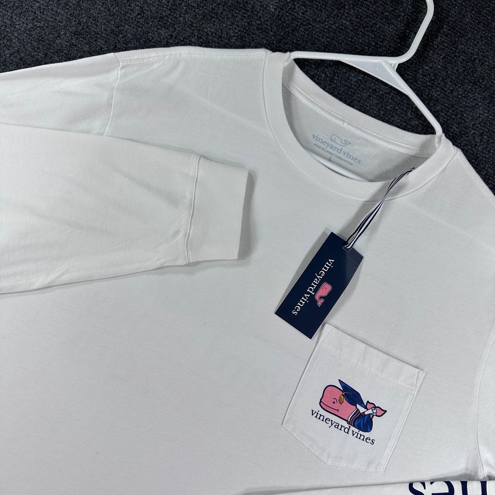 Vineyard Vines Mens L Large White Class of 2019 Whale Pocket Long Sleeve Tee NWT